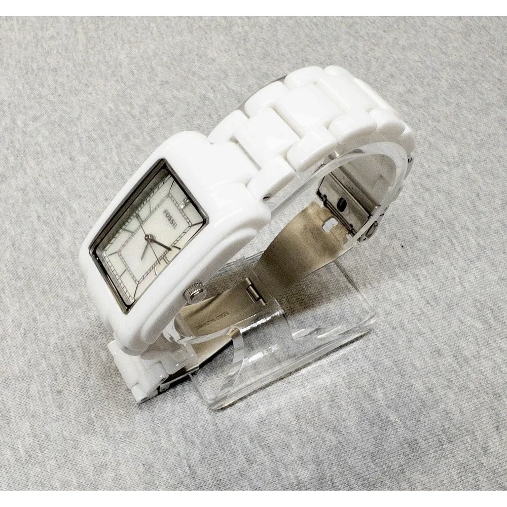 Fossil Tank Ceramic Womens Watch 29mm White MOP Dial CE-1031‎ New Battery